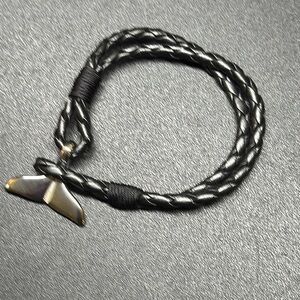 Black Braided Bracelet with Whale Tail Pendant